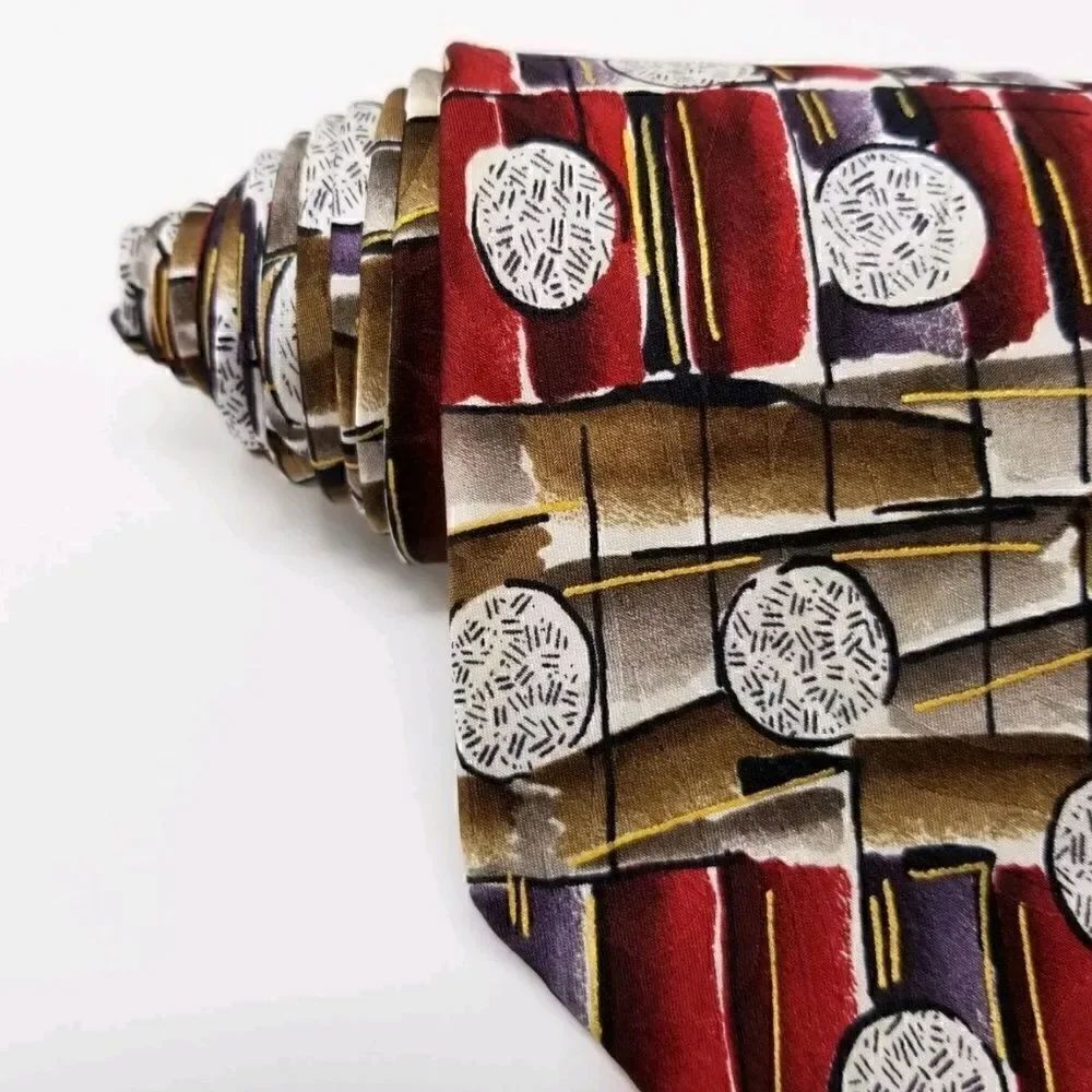 Geometric Studios Red Purple & Tan Abstract Tie - Picture 2 of 5